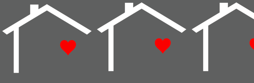 outlines of houses with red hearts